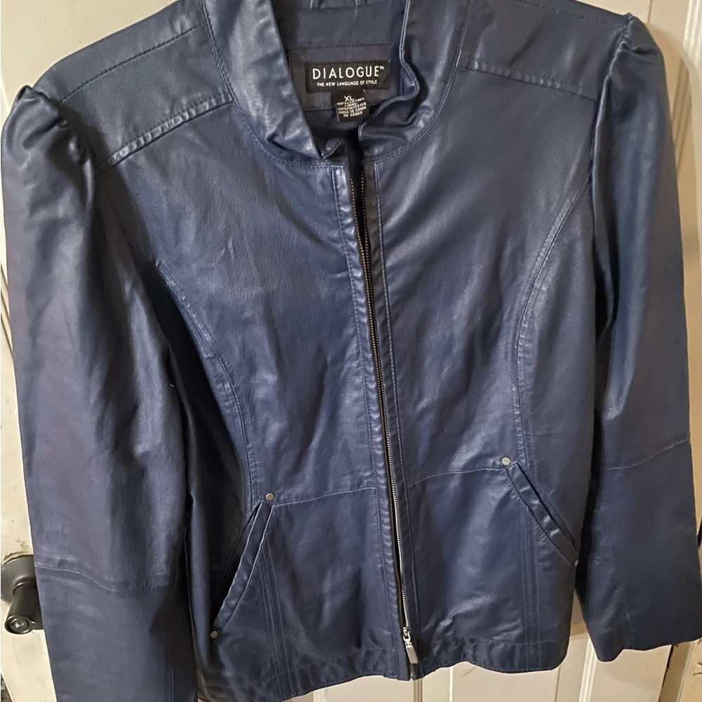 Dialogue Women's Navy Blue Leather Jacket